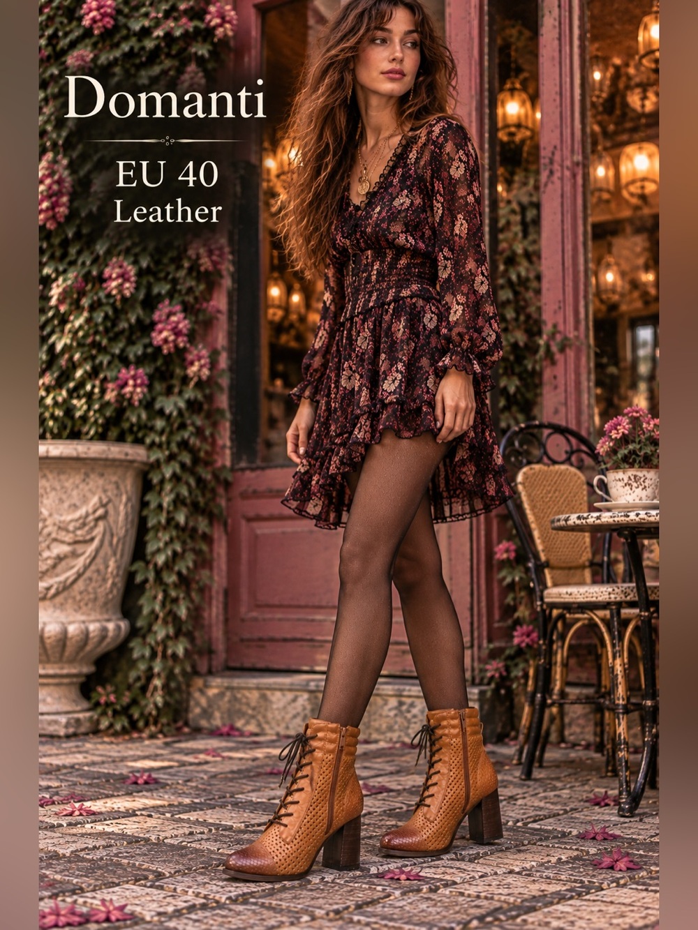Womens EU 40 Leather Cognac Steampunk Lace Up Heeled high Ankle Boots witchy